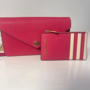Michael Kors Small Envelope Crossbody Bag & Card Case Wallet Electric Pink